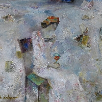 Woman in White with Glass of Vine