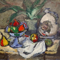 Fruits in Blue Vase